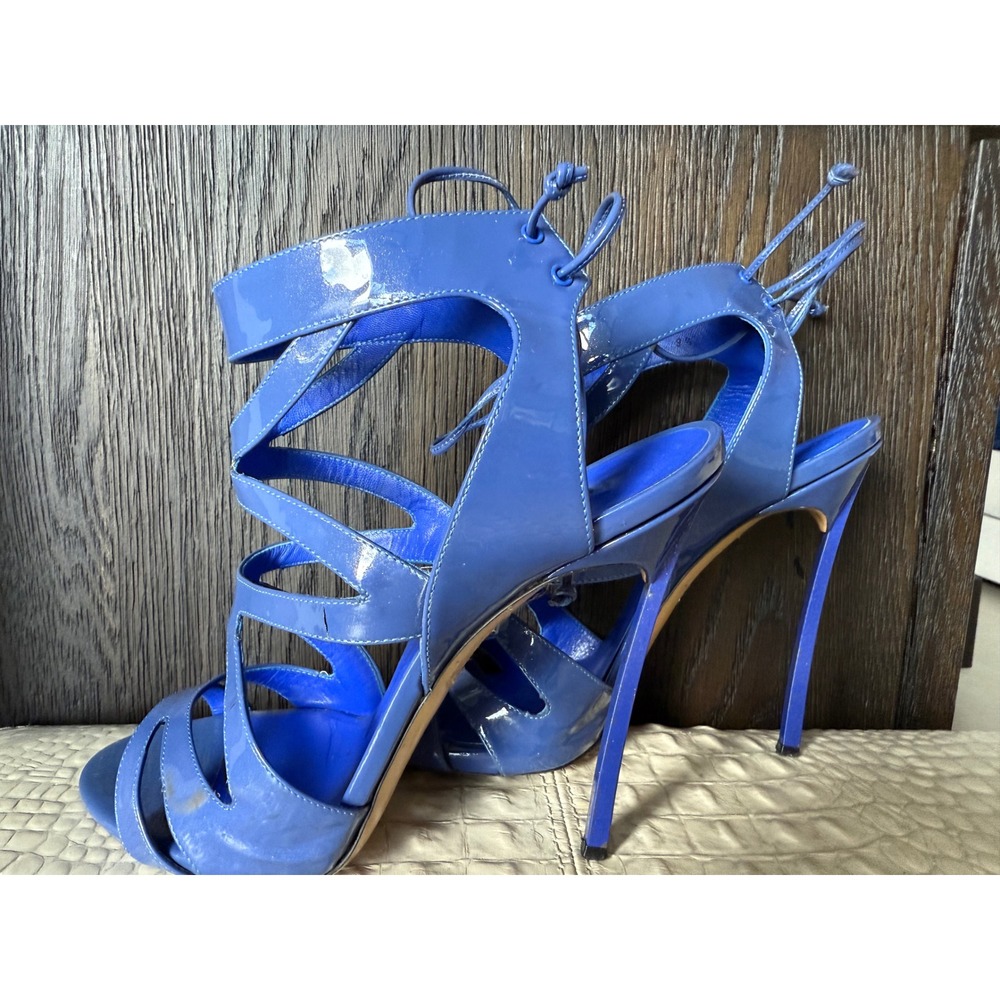 Casadei Women Blue‎ Patent Leather Gladiator Lace Up Stiletto Heels 9.5 B Italy - Picture 5 of 12